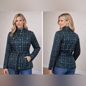 J. Crew Plaid Belted Puffer Jacket Medium NWT
